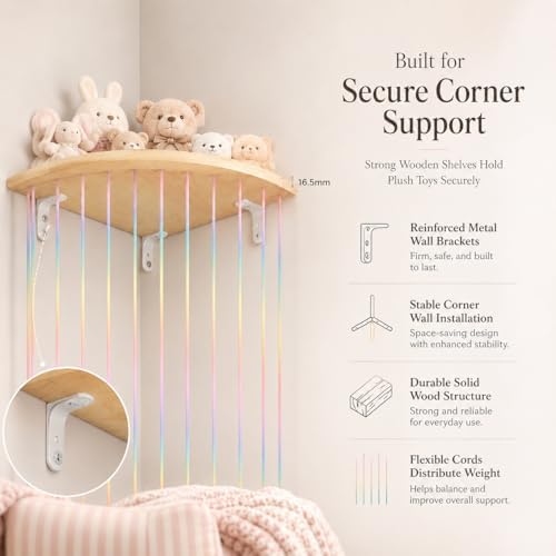 Corner Hammock Shelf with Adjustable Length, Wooden Hanging Wall Storage - Image 3