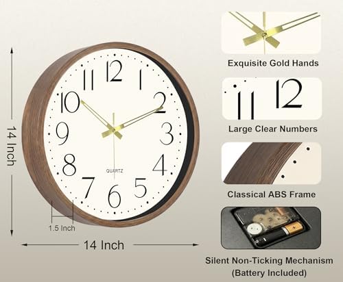 2 Pack 14 Inch Wall Clock, Silent Analog Clock Battery Operated - Image 3