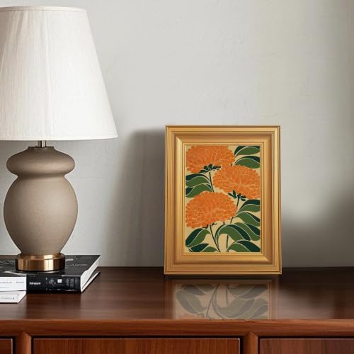 EJPFOGV Art Nouveau Orange Flower Botanical Framed Canvas Wall Art 8x10 in - Image 2