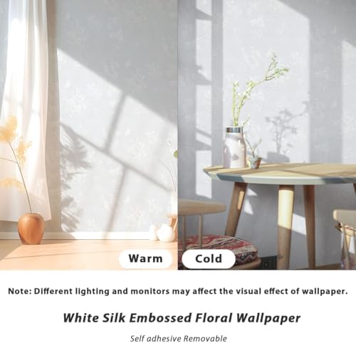 White Wallpaper Silk Embossed Floral Thicken Textured 118in17.7in - Image 5