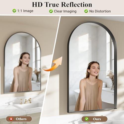 48"x30" Black Arched Mirror, Arched Wall Mirror - Image 3