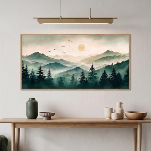 Large Boho Mountain Framed Canvas Wall Art Set 20"x40"x1 - Image 2
