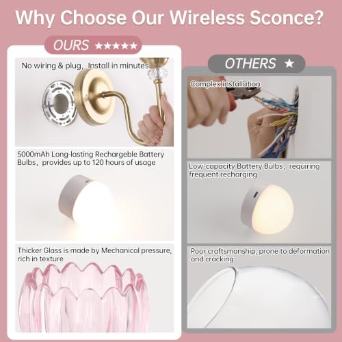 Set of 2 Vintage Battery Operated Wall Sconce, Rechargeable Wall Lamp - Image 5