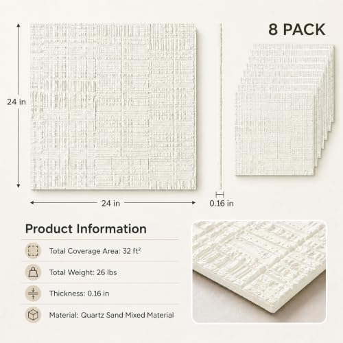 VooBang 8-Pack 3D Wall Panels, Quartz Sand Mixed Material, Bendable & Cut-Free - Image 2