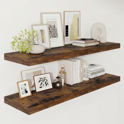 Vivelove Deep Floating Shelves 40x12” Set of 2, Rustic Brown by VIVELOVE