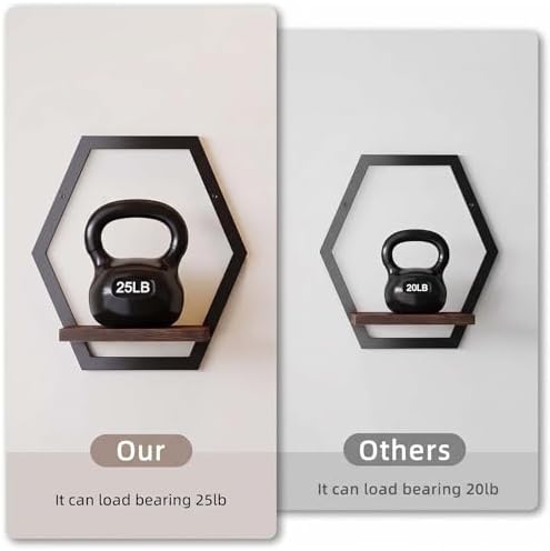 2 Pack Hexagon Wall Plant Stands, 9 Inch Walnut Wood Shelf Black - Image 6