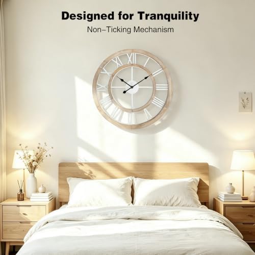 30 Inch Oversized Rustic Wall Clock Silent Non-Ticking Wooden Wall Clocks - Image 5