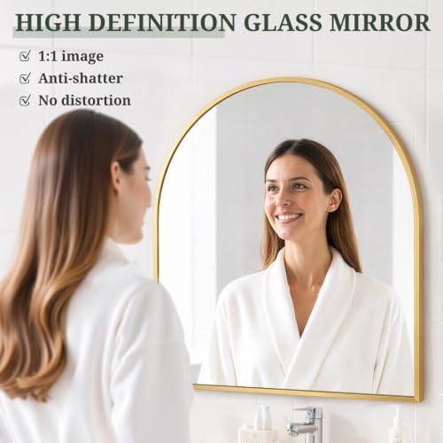 Arched Wall Mirror 32x31 Inch Gold Bathroom Vanity Mirror - Image 4