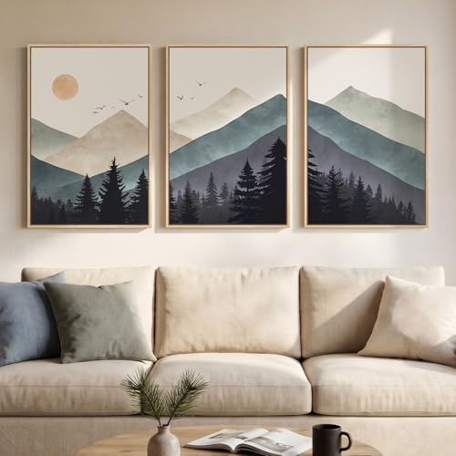 Framed Boho Mountain Landscape 3 Piece Wall Art by Cuspin