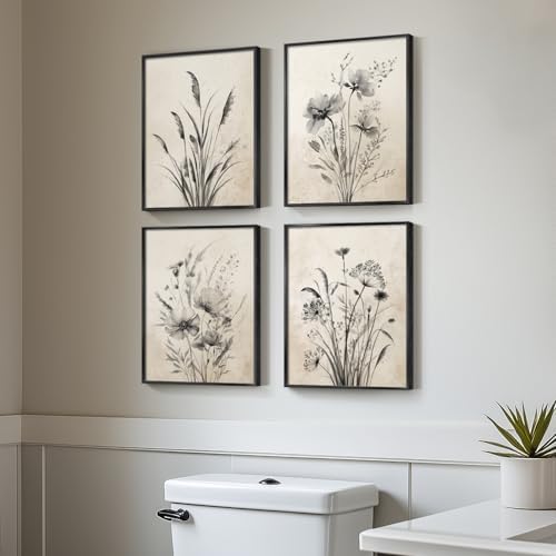 Framed Vintage Rustic Farmhouse Botanical Floral Wall Art, 4 Piece 11x14 In - Image 3