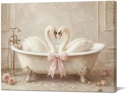 Muzenso Swan Canvas Wall Art 18x24 Romantic Bathtub Birds Painting by Muzenso
