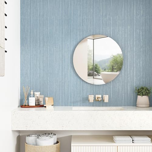 Blue Textured Peel and Stick Wallpaper Modern Blue Grasscloth Wallpaper - Image 3
