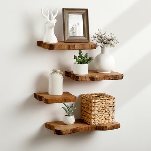 Pinkunn 4 Pcs Solid Live Edge Floating Shelves by Pinkunn