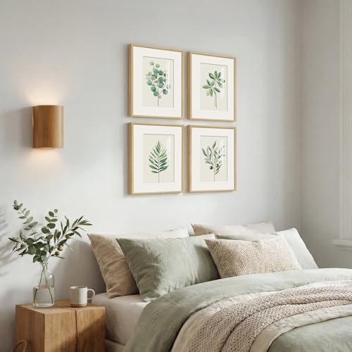 Framed Minimalist Sage Green Botanical Bedroom Wall art, 4 Piece 12x16 In - Image 6