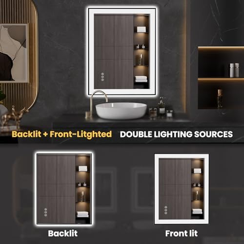 LOAAO 28"X36" LED Bathroom Mirror Black Framed - Image 5