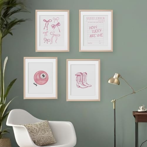 XYDEG Pink Coquette Trendy Preppy Wall Art Prints Set of 4, Coquette Room Decor - Image 6