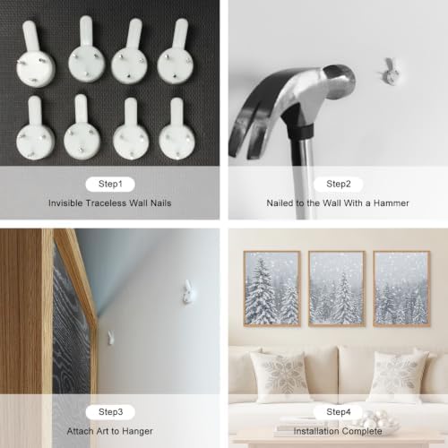 Snowy Christmas Tree Natural Woodland Framed Canvas Wall Art Set- 12"x16"x3 - Image 6