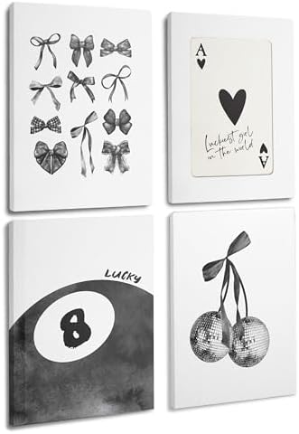 okaxscm Trendy Black Coquette Bow Cherry Disco Ball Lucky 8 Ball Ace Card by okaxscm