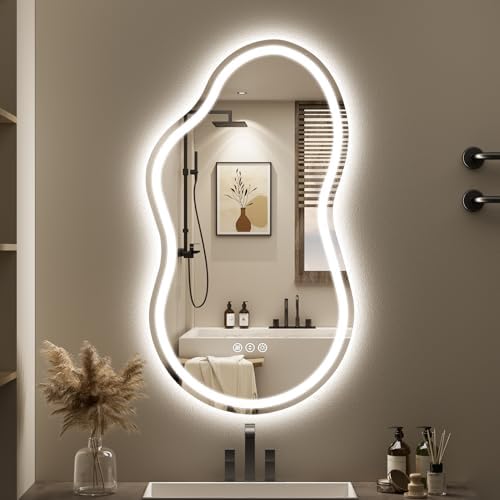 20x36 Irregular LED Mirror for Bathroom Lighted Vanity Mirror by Awandee