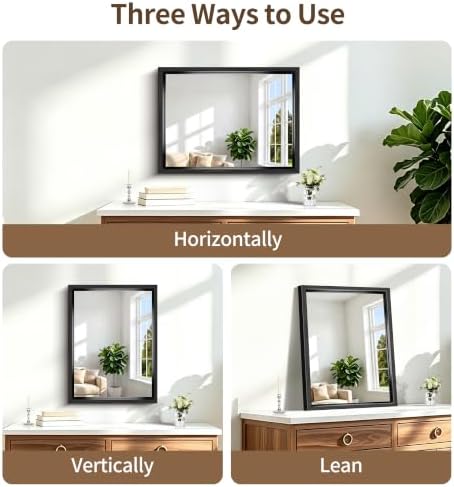 Bathroom Mirror, 18 x 24 inch Brushed Black Metal Frame Rectangular Vanity - Image 6