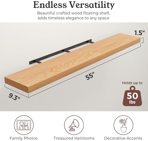 48" Natural Oak Color Floating Shelves Wood Wall Shelf - Image 2