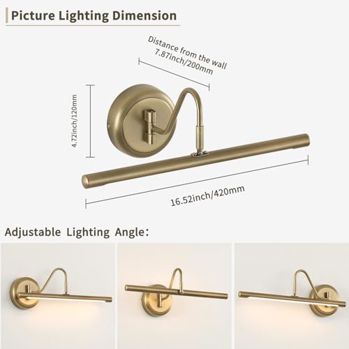 JOOSENLUX 16.5" Brass Picture Light Hardwired, Adjustable LED Art Display - Image 2