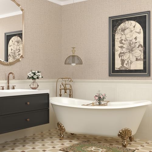 Beige Grasscloth Wallpaper Textured Woven Peel and Stick Wallpaper 15.7"x472" - Image 2