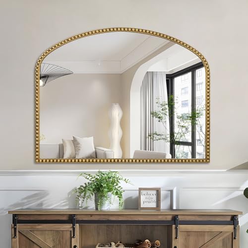 28"x36" Large Arch Wall Mirror, Decorative Beaded Frame Hanging Vanity Mirror - Image 4