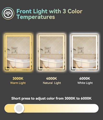 30x22 inches LED Bathroom Mirror Anti Fog Adjustable Brightness RGB Backlit - Image 4