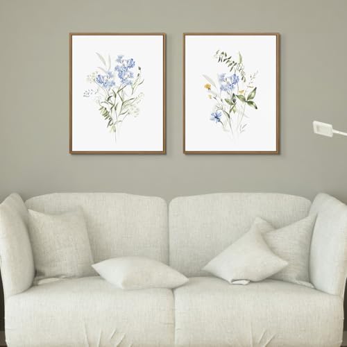 Watercolor Floral Wall Art Blue Yellow Flower Canvas Prints - Image 4