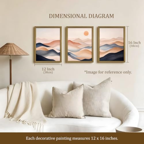 Vintage Abstract Mountain Wall Art Set of 3 Canvas, Neutral Desert Landscape - Image 4