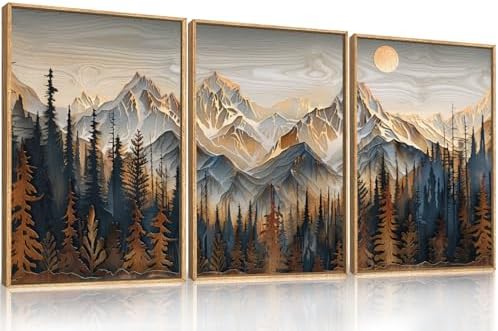 Rustic Pine Tree Mountain Framed Canvas Wall Art Set-24"x36"x3 - Image 5