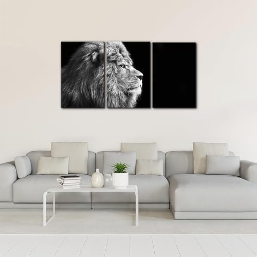 Pacimo Male Lion Canvas Wall Art Print 3 Pieces Animals Portrait Painting Wall - Image 2