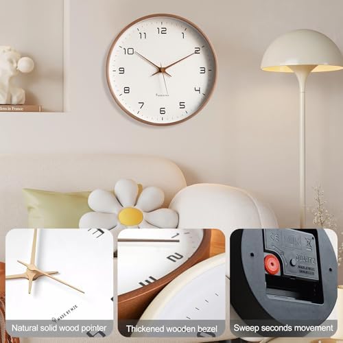 Ergocar Wall Clock, Modern Silent No Ticking Round Wooden Wall Clock Battery - Image 6
