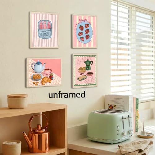 Mynotix Coquette Food Kitchen Wall Art Set of 6 Brunch Club Canvas Poster - Image 6
