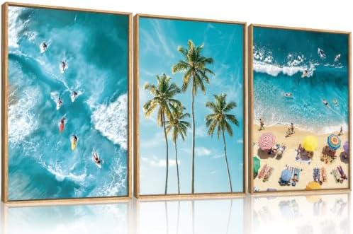 Aryroi Summer Surfing Beach Seascape Framed Canvas Wall Art Set, Natural by Aryroi