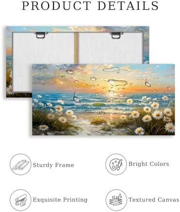 SERIMINO Sunset Landscape Wall Art, Coastal Floral Canvas Painting 20"X40" - Image 6