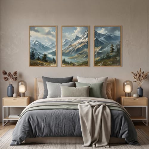 Nature Mountain Ridge Blue Framed Canvas Wall Art Set -16"x24"x3 - Image 4