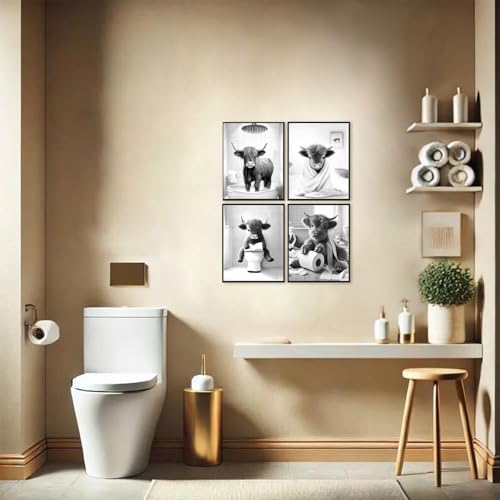 Western Cow Bathroom Decor Wall Art, Funny Highland Cow Wall Art in Restroom - Image 3