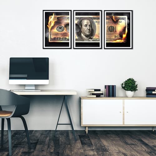 Modern Money Benjamin Franklin Canvas Wall Art Black Framed Painting 3 Panels - Image 5
