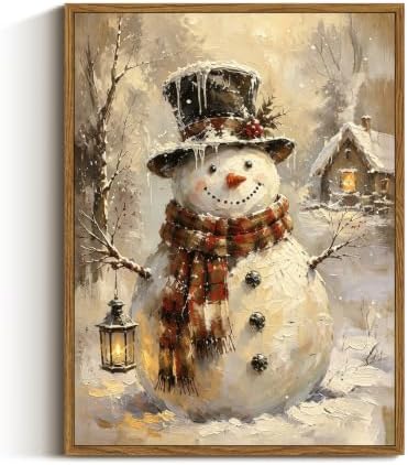 VIYYIEA Framed Winter Christmas Canvas Wall Art, Frosty Winter Snowman by VIYYIEAART