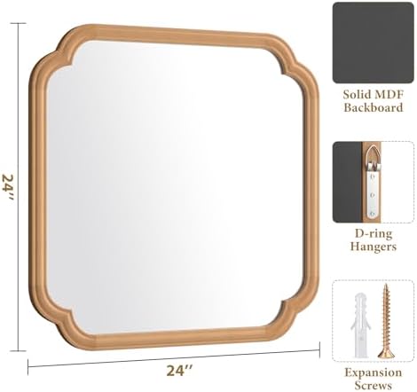 Ferytane Square Natural Wood Mirror 24X24 Inch, Wood Mirror - Image 5