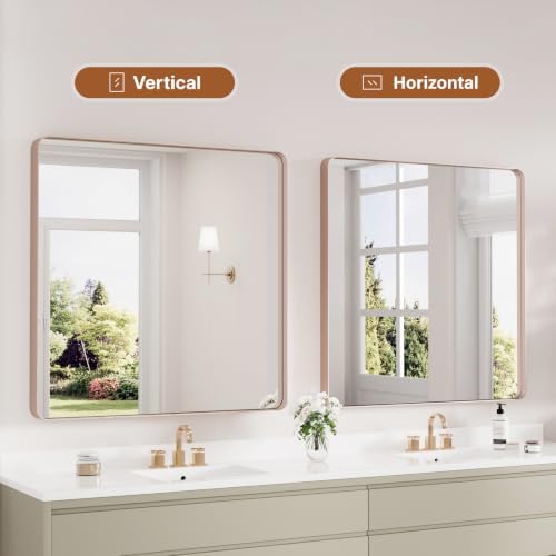 Kosmonia 36x36 Inch Bathroom Vanity Mirror Brushed Rose Gold - Image 7