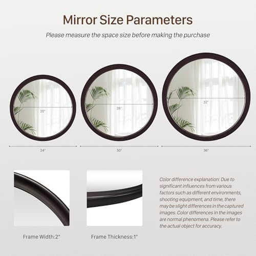 Round 30 Inch Dark Walnut Wall Mirror - Image 6