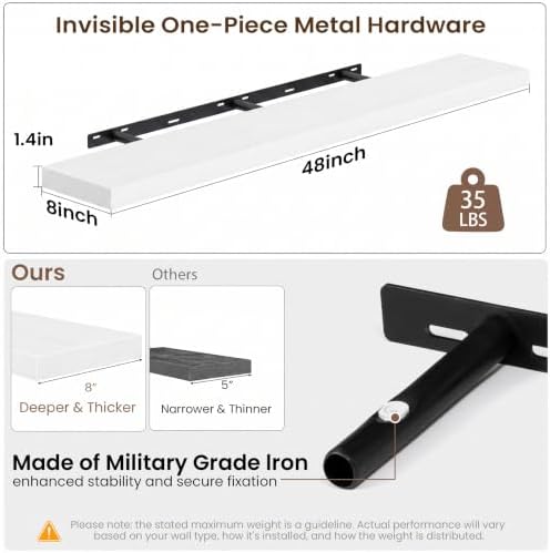 Acovy 48x8in Floating Shelves 2 Pack, Wall Mount Display Shelf - Image 3