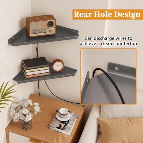 Gray Corner Floating Shelves Wall Mounted, Metal Set of 2 - Image 6