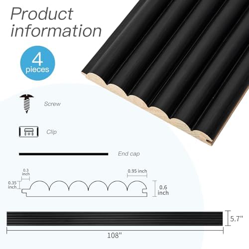 Art3d 108 x 5.7 Inch Fluted Wood Textured Slat Wall Panel, Beaded Black - Image 3