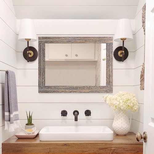AAZZKANG Large Mirror with Wood Framed 28"x20" Rectangle Rustic Wall Mirror - Image 6
