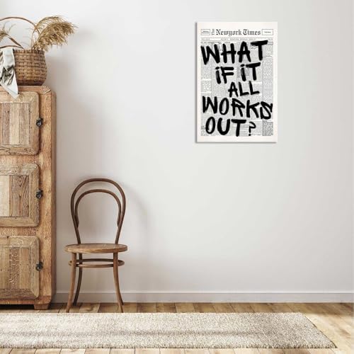 Drimiler Retro Black And White Newspaper Poster What If It All Works Out Canvas - Image 5
