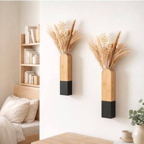 Modern Wall Vase, Natural and Black Two-Tone Finish, 11.8x2.6x1.6 Inches - Image 2